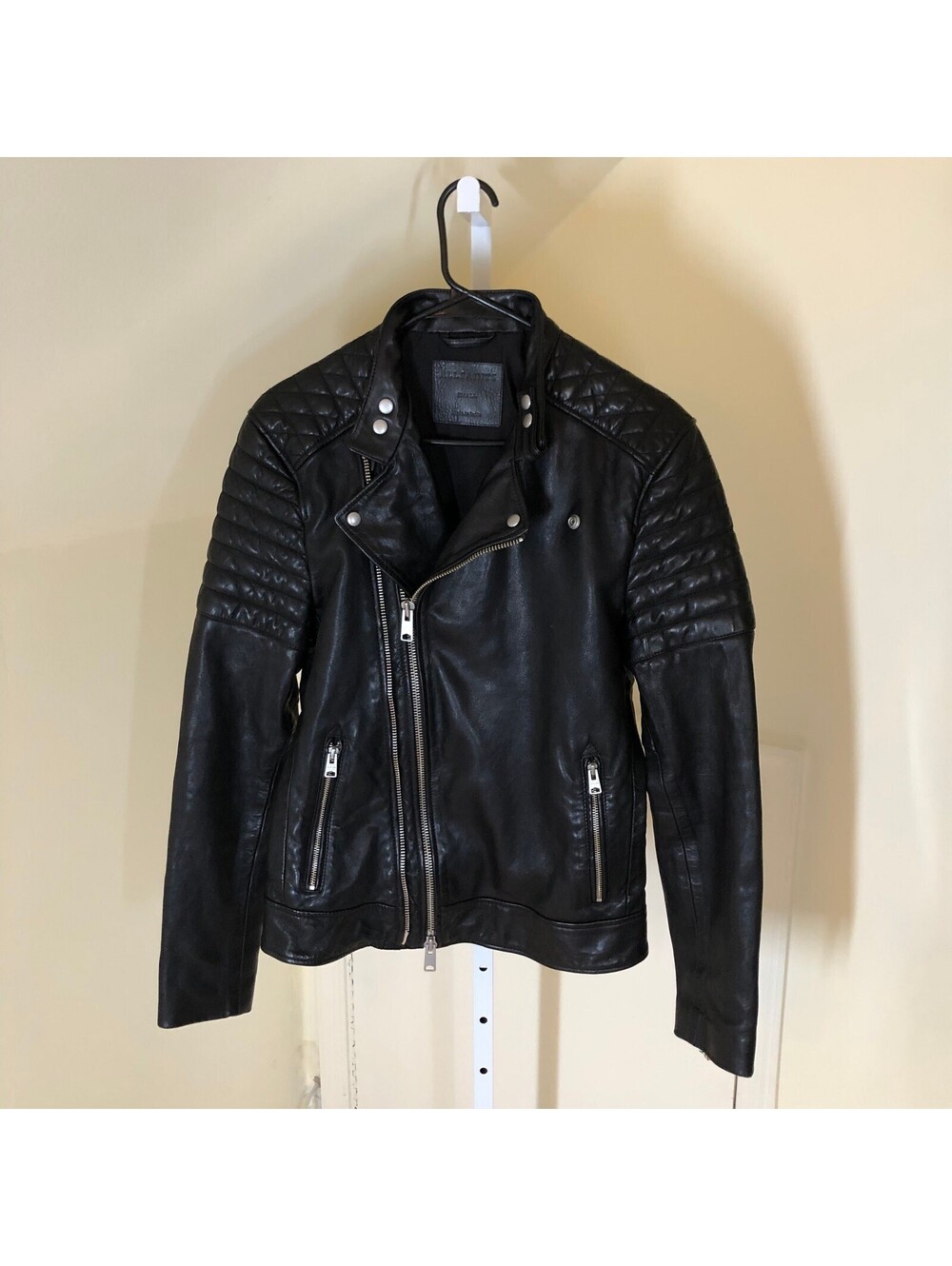 Allsaints EUC Men's Sarls Leather Biker Jacket Black Size S